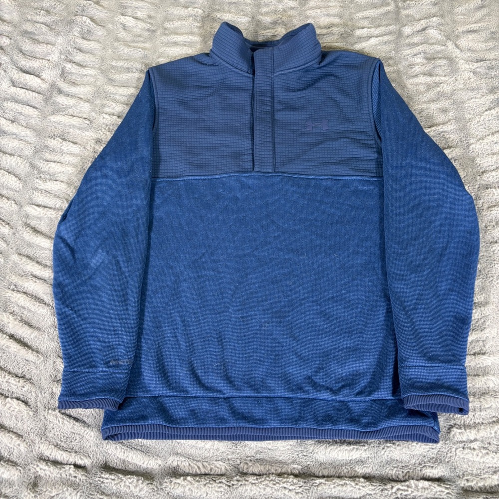 Under Armour ColdGear Mens Small Blue Waffle Knit 1/4 Zip Pullover Jacket AR395 - Picture 2 of 8